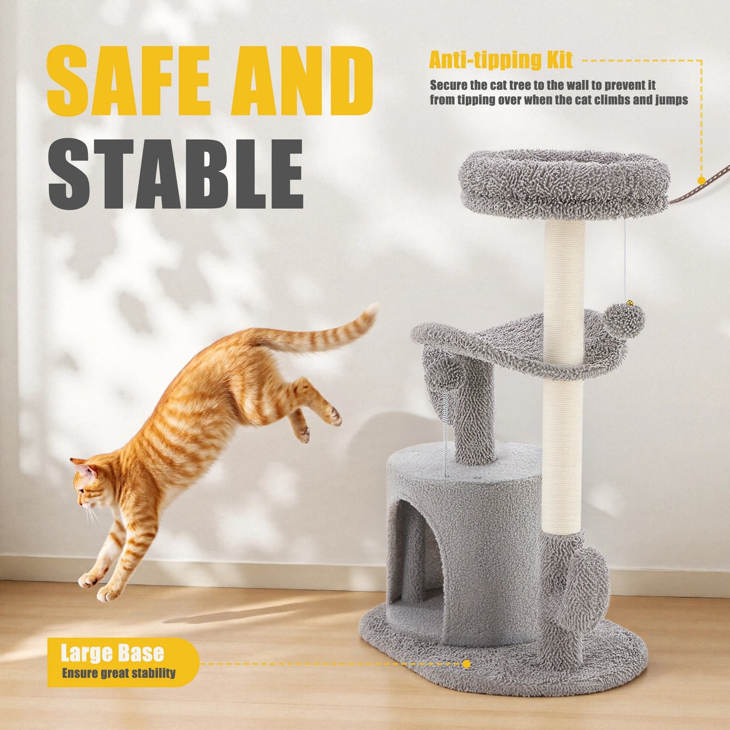 JHK Three Level Cat Tree Tower Indoor Pet Furniture Sisal
