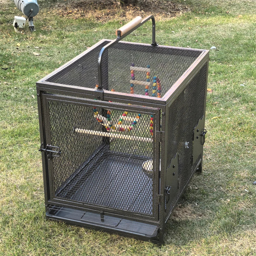 Heavy Duty Wrought Iron Travel Bird Cage With Wooden Perch