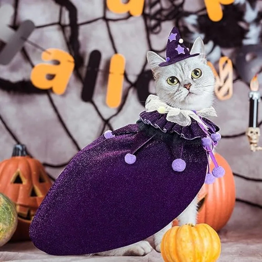 Pet Halloween Costume Wizard Cloak With Hat For Cats And Small Dogs