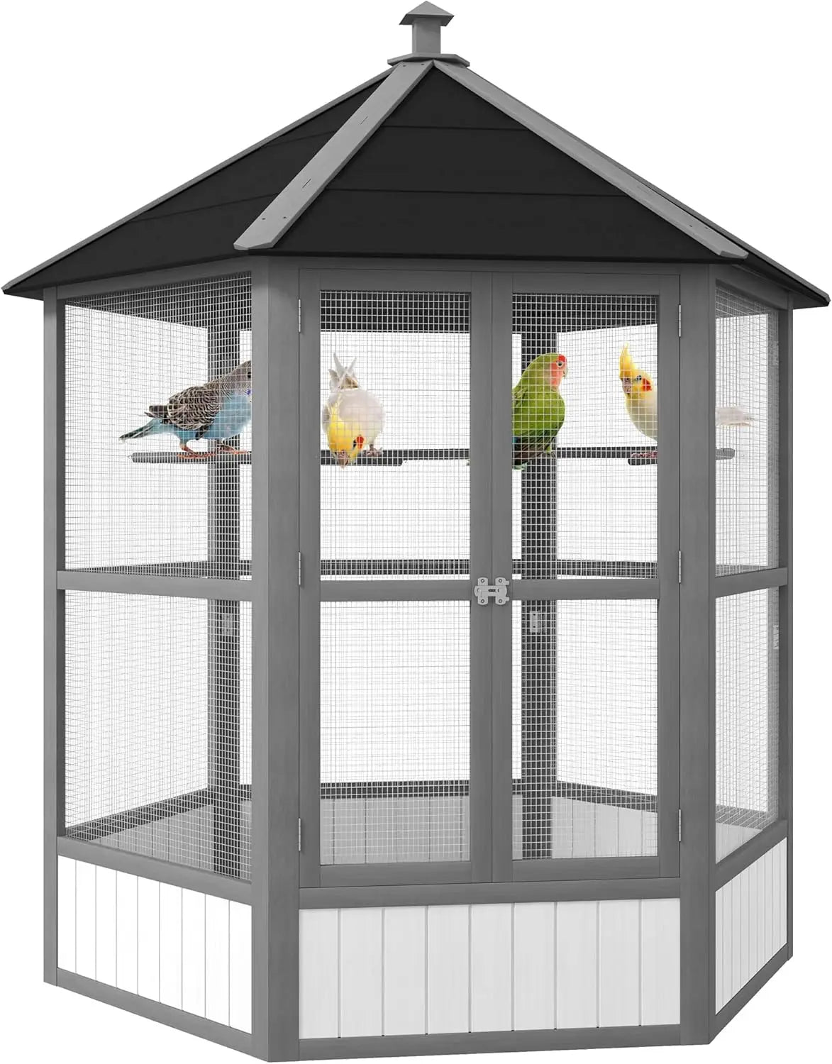 RBX Wooden Hexagonal Outdoor Aviary With Covered Roof