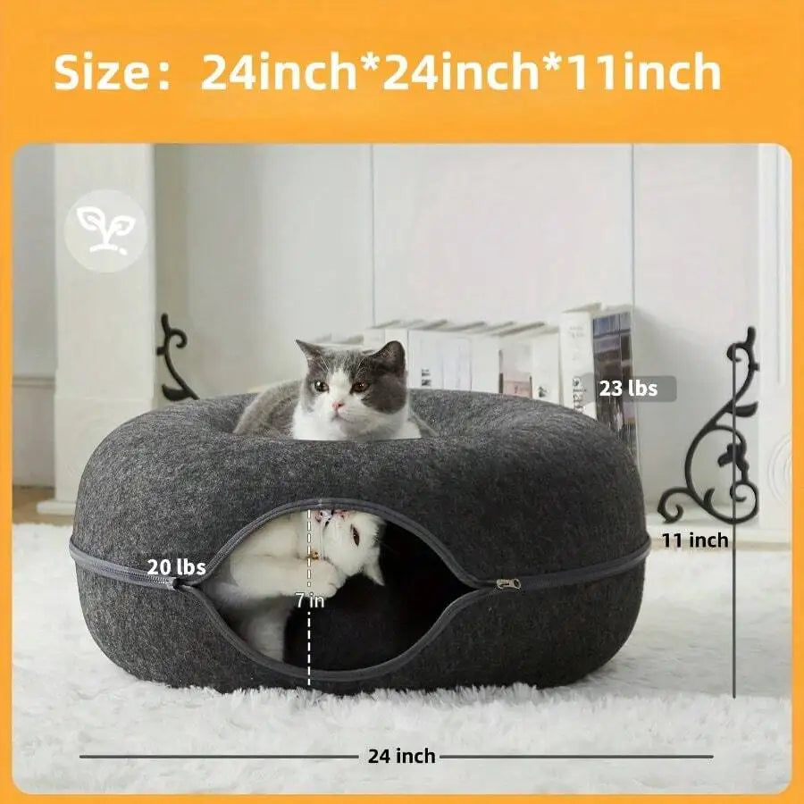 Cat Cave Bed Donut Tunnel For Indoor Cats Scratch Resistant