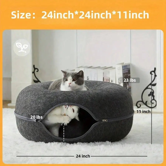 Cat Cave Bed Donut Tunnel For Indoor Cats Scratch Resistant