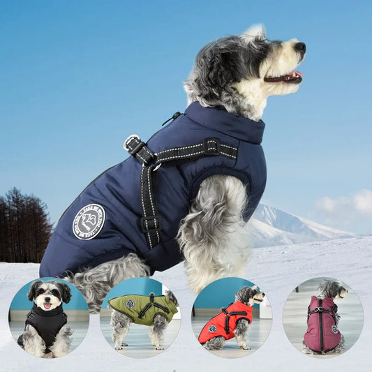 Winter Warm Dog Jacket Waterproof Coat With Harness For Pets