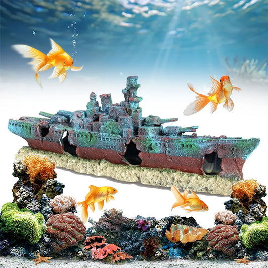 APWIKOGERH Warship Wreckage Aquarium Decor Resin Ornament