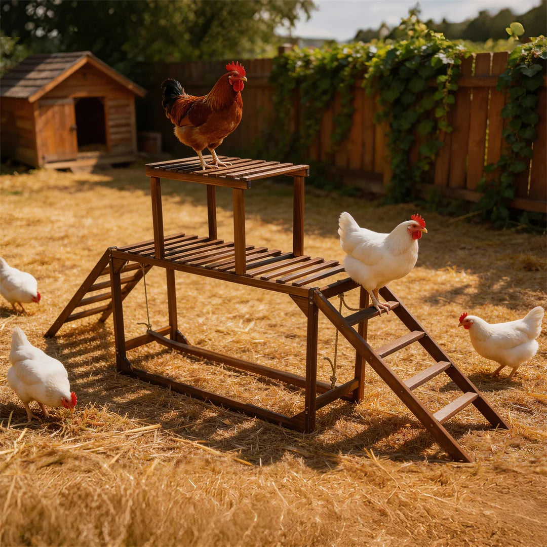 BINGOPAW Outdoor Wooden Chicken Coop Playset With Climbing Frame Swing