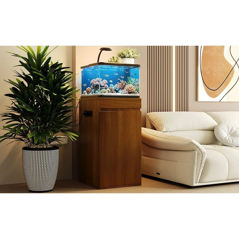 Aquarium Stand With Storage Cabinet, Adjustable Shelves And Power Outlets