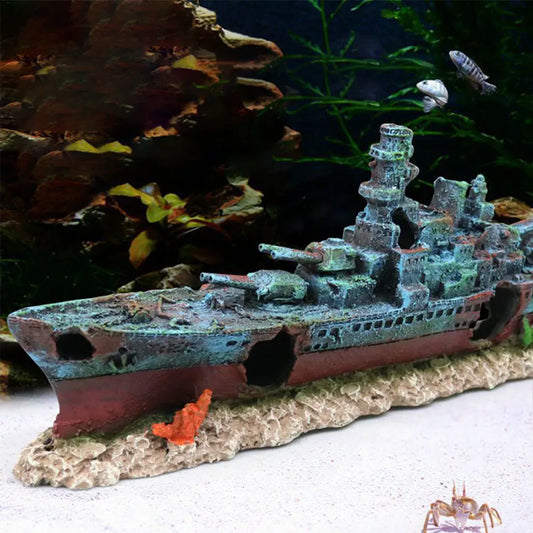 APWIKOGER Aquarium Resin Sunken Pirate Ship Warship Ornament