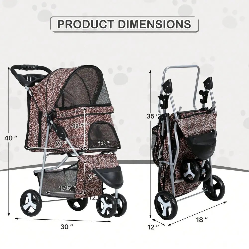 XMSJ Three-Wheel Pet Stroller Foldable Jogger Cup Holder