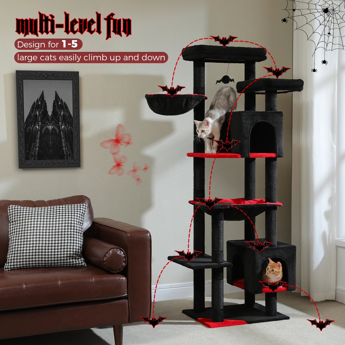PAWZ Road Cat Tree For Indoor Cats With Five Levels Hammock