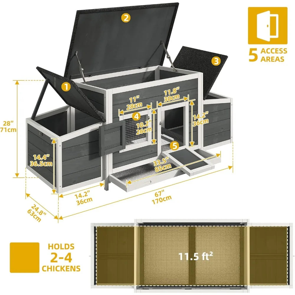 Solid Wood Chicken Coop For 4-6 Chickens Outdoor Run Pen
