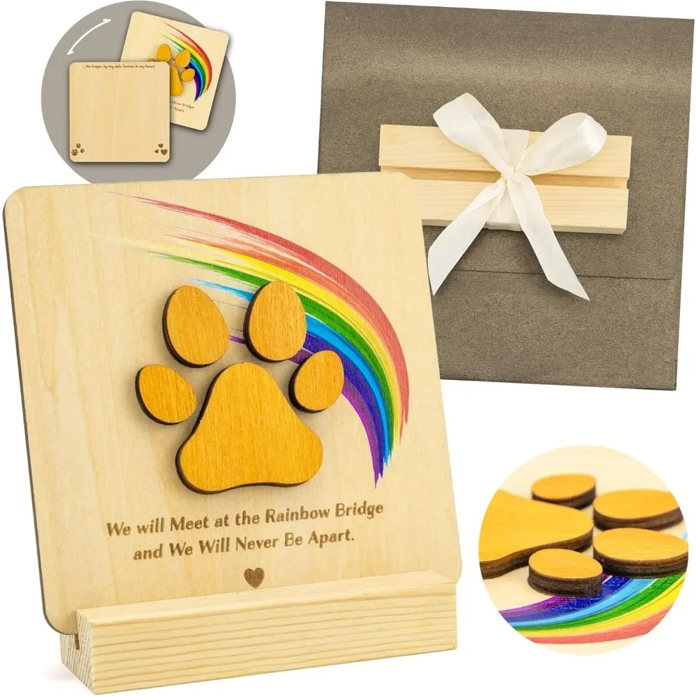 Wood Pet Sympathy Memorial Card Rainbow Bridge For Dog Loss