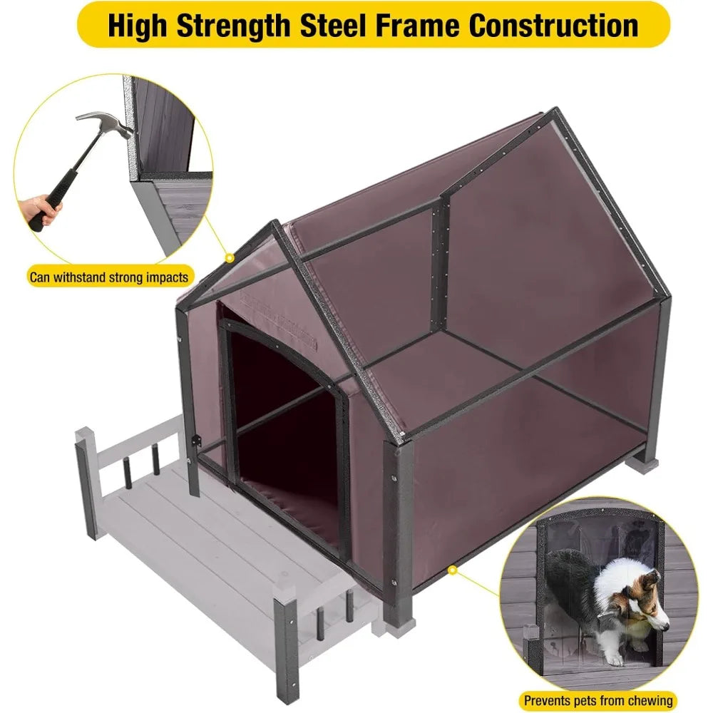 Outdoor Insulated Dog Kennel for Large Breeds, 50.87 Linear Feet Weatherproof Shelter with Anti-Chew Iron Frame