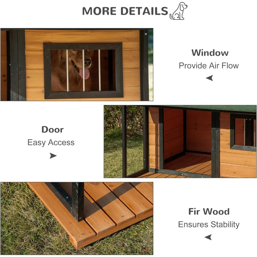 Cabin Style Raised Wooden Outdoor Dog House With Porch