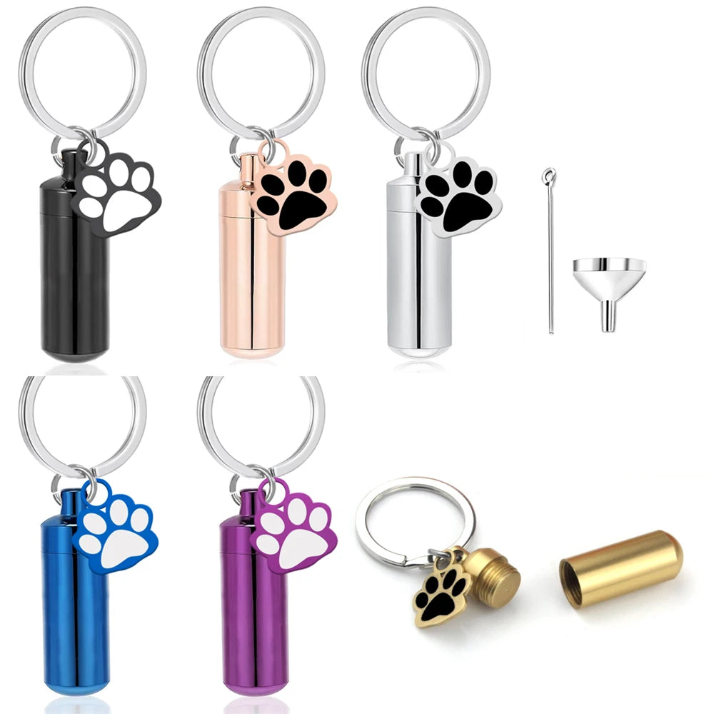 Pet Urn Keychain Paw Print Cylinder Urn Pendant Keepsake