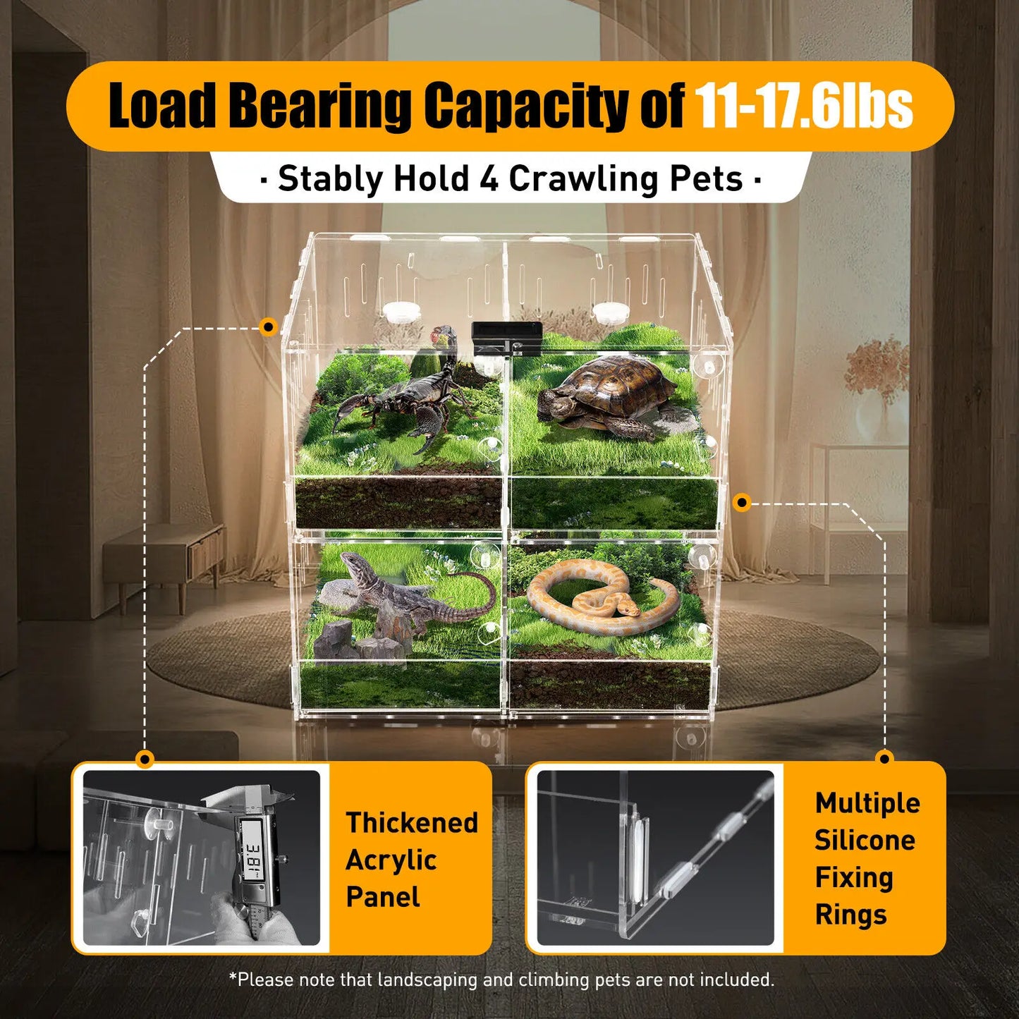 Acrylic 4 Grids Reptile Cage Breeding Box Terrarium Tank