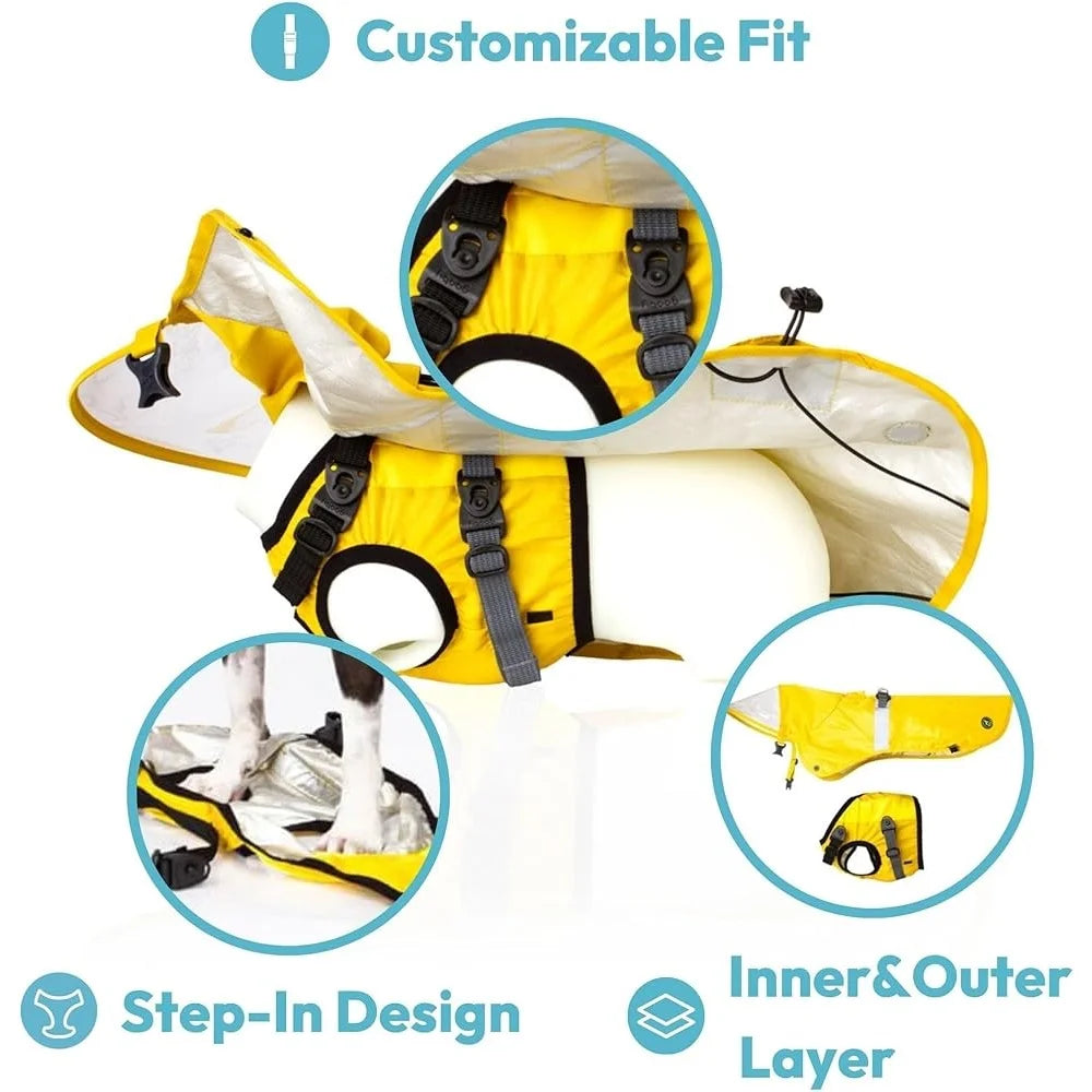 DUTRIEUX Dog Rain Jacket Waterproof Poncho With Leash Attachment