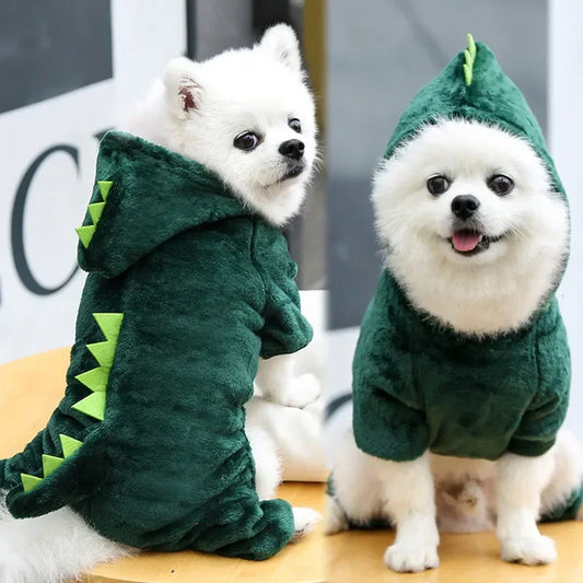 Dinosaur Themed Dog Clothes Fleece Jumpsuit Winter Warm Coat Hoodie