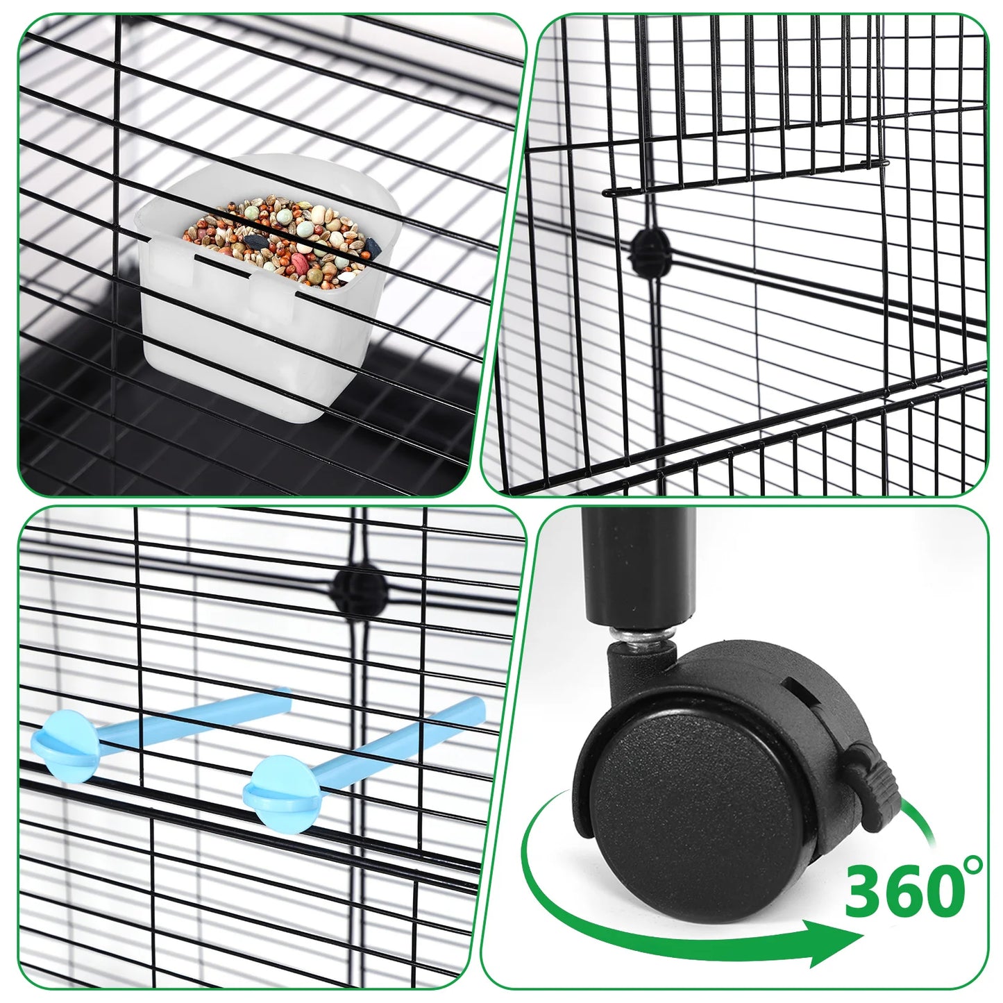 Iron 2 Tier House Shape Bird Cage With Lock Rolling Stand