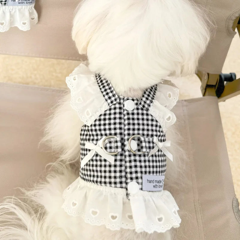 Miss Doggy Lace Harness Vest for Dogs Plaid Summer Outfit