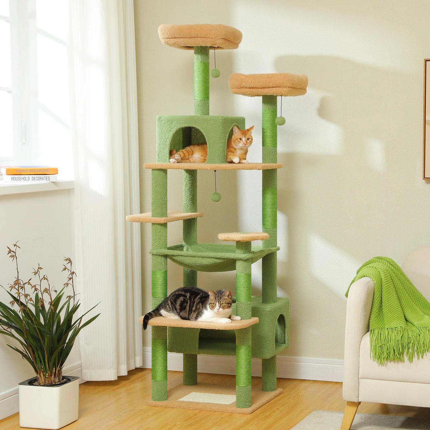 PEQULTI Multi Level Cat Tree Tower Scratching Posts Hammock Condo