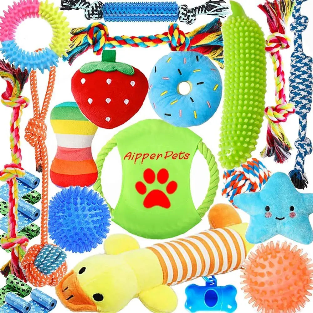 Dog Toys 25 Pack For Small Dogs Squeaky Plush Balls Rope Tug