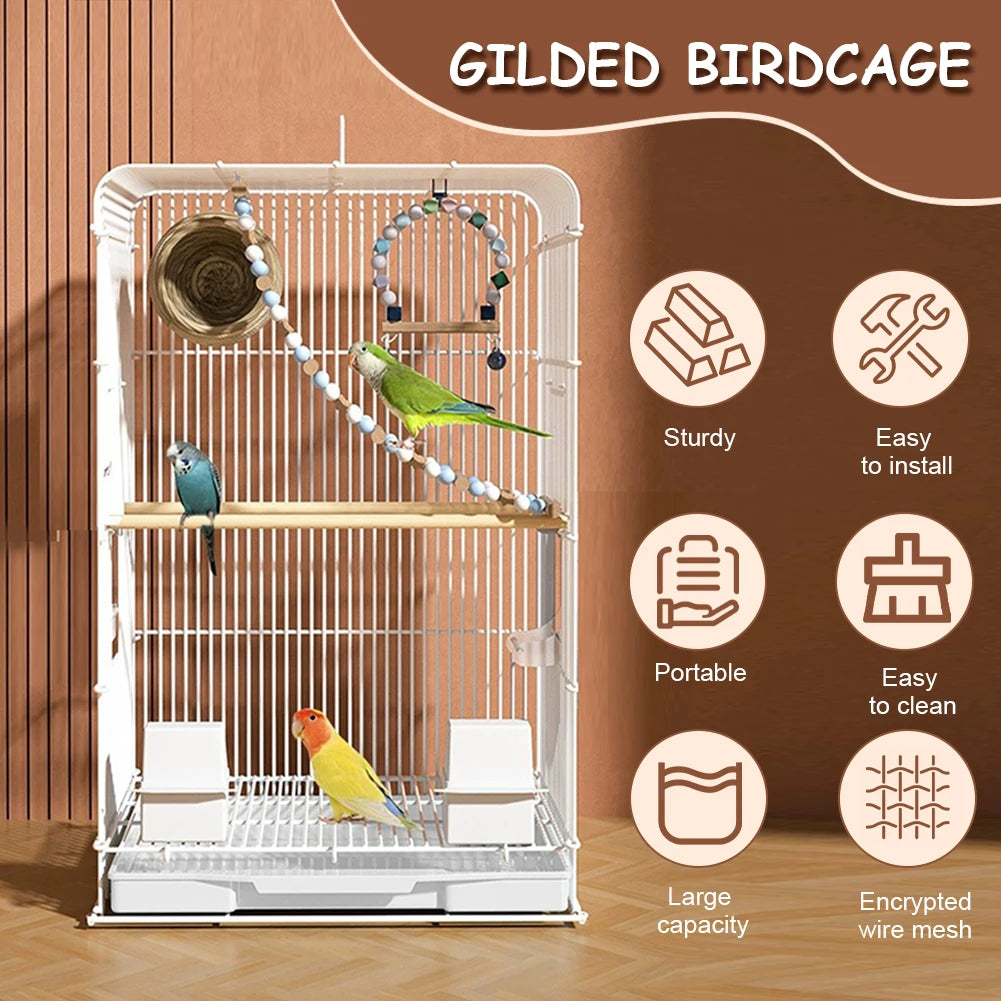 Wrought Iron Bird Cage Parrot Carrier Removable Tray
