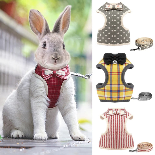XLeiPet Gentleman Rabbit Cat Vest Harness With Bow Tie Leash
