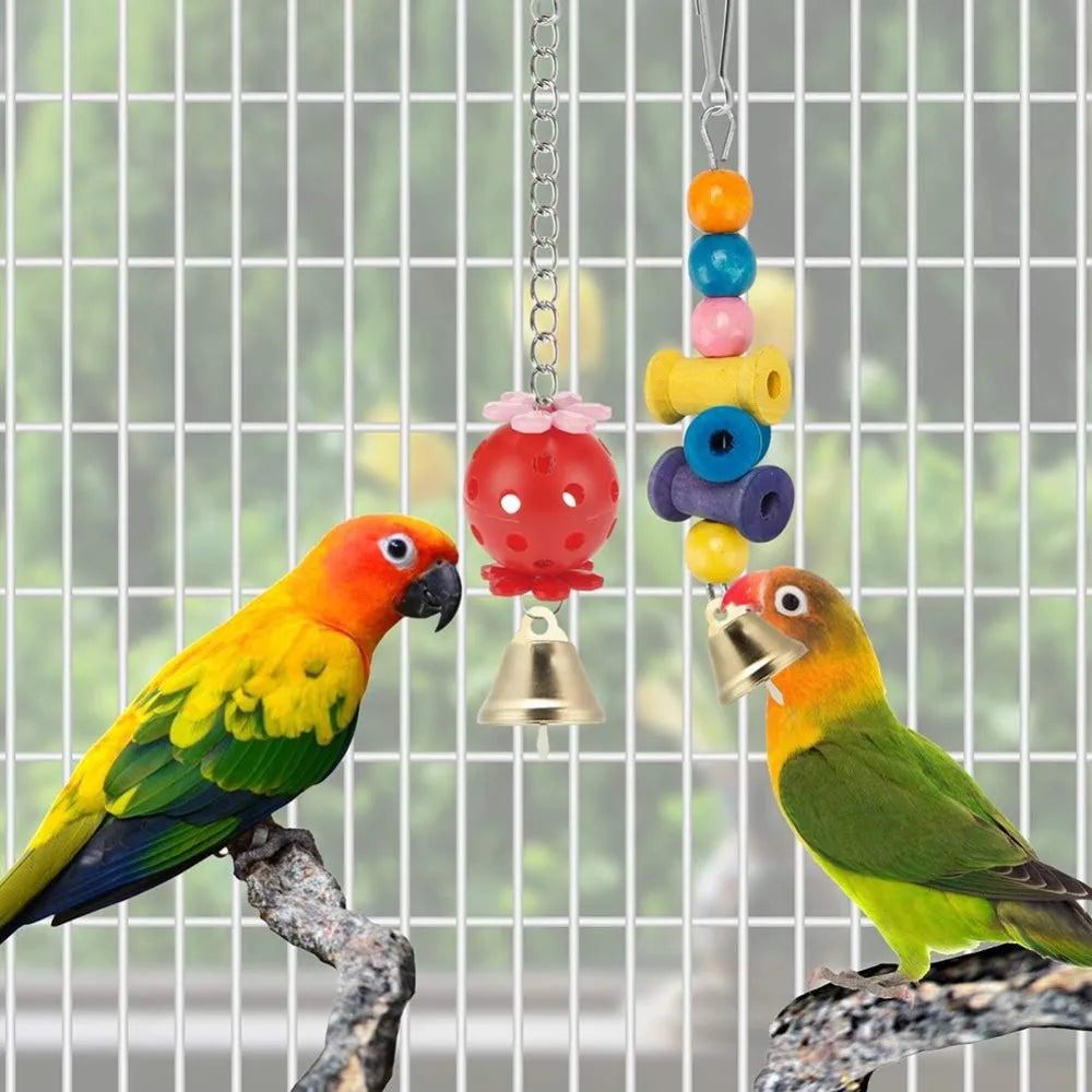 11 Piece Wooden Bird Toy Set For Parrots Budgies Playtime
