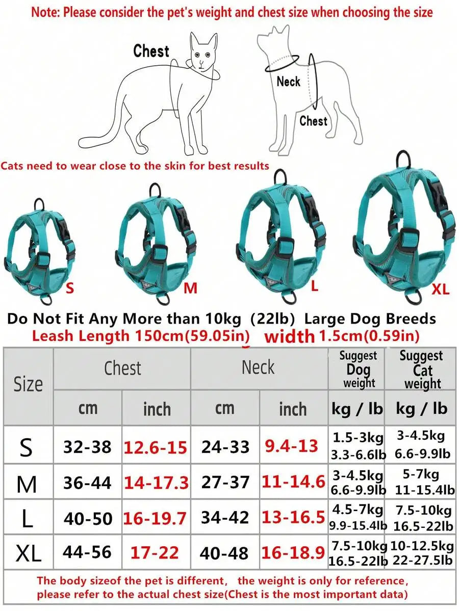 Reflective Pet Harness and Leash Set for Cats and Dogs