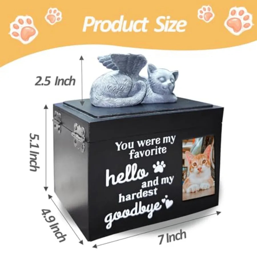 Cat Urn For Ashes Wooden Cremation Urn With Angel Statue
