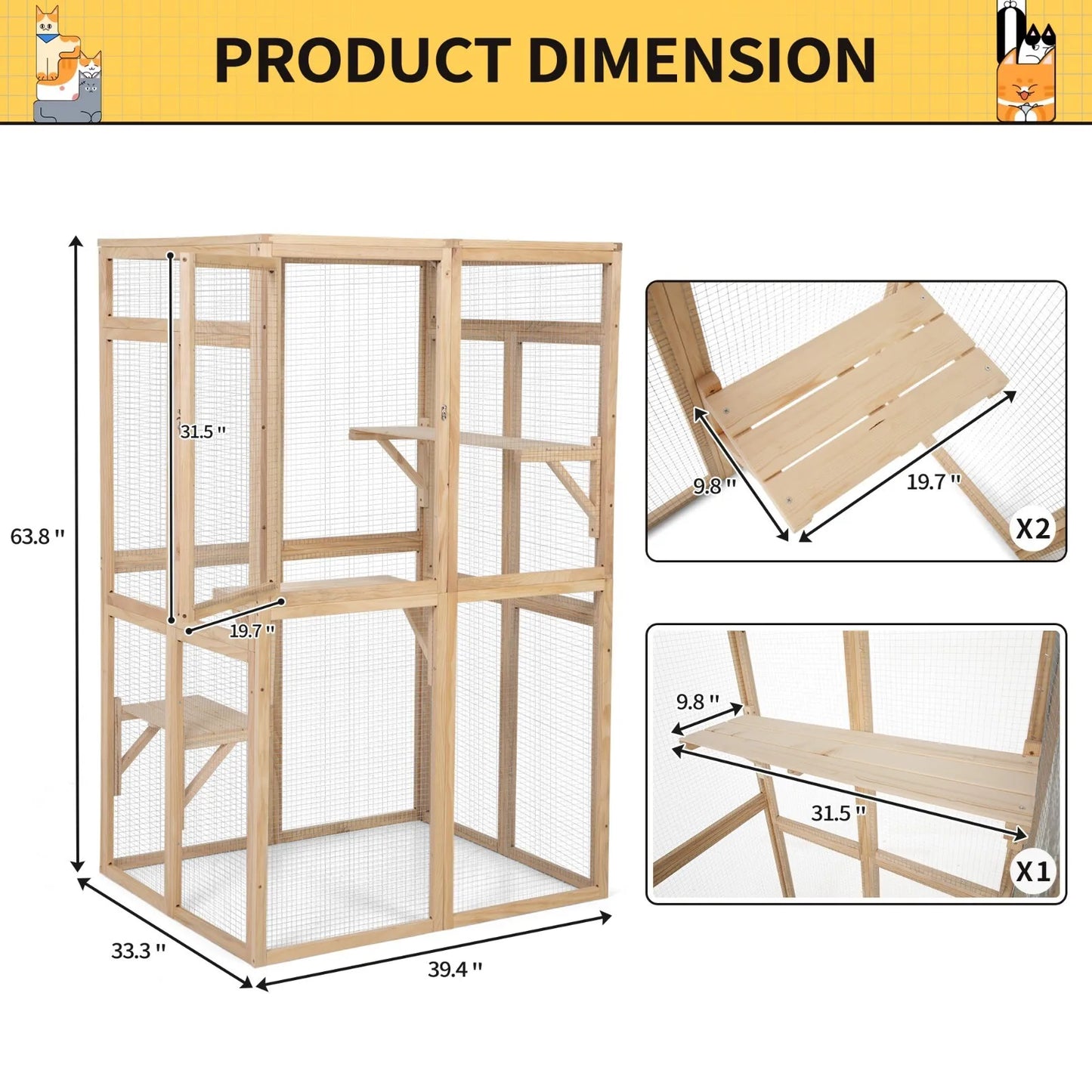 Wooden Outdoor Catio Enclosure With Window Access And Three Platforms