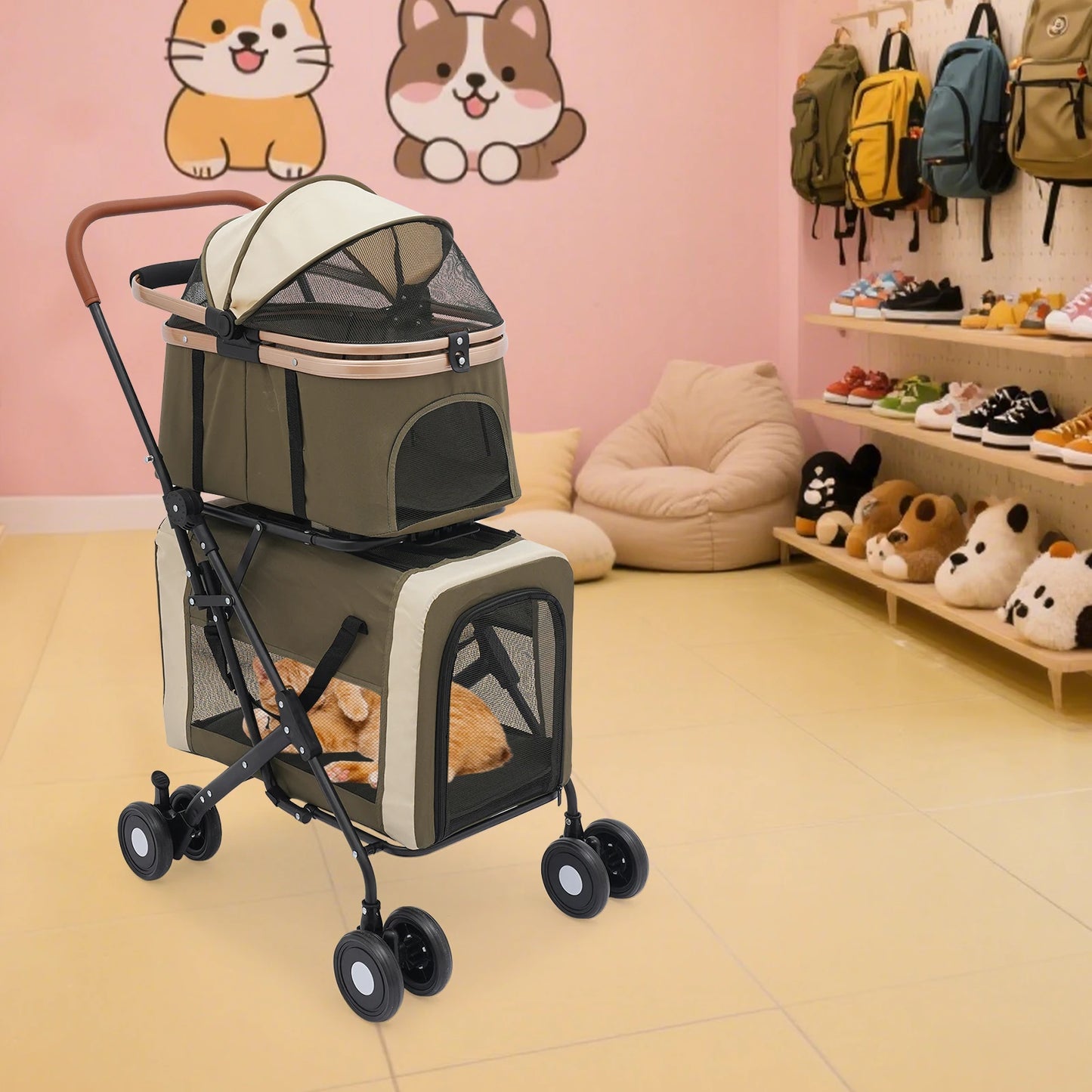 Bymaocar Foldable Pet Stroller For Small And Medium Pets Sunshade