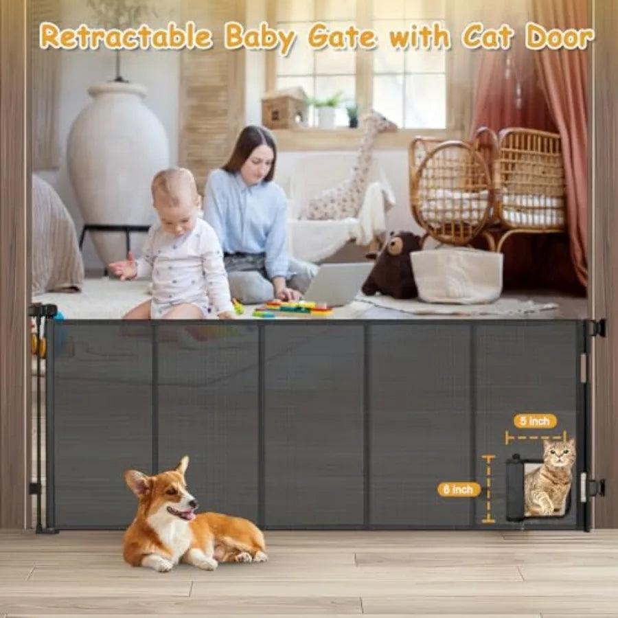 Reinforced Extra Wide Retractable Cat Door Pet Gate