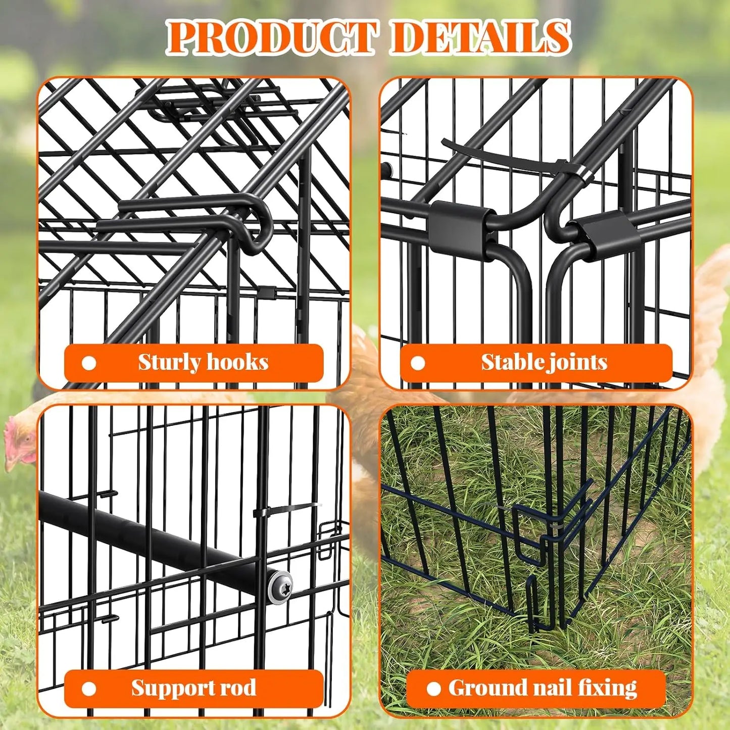 HiMISS Metal Chicken Coop Outdoor Poultry Cage For Backyard Farm