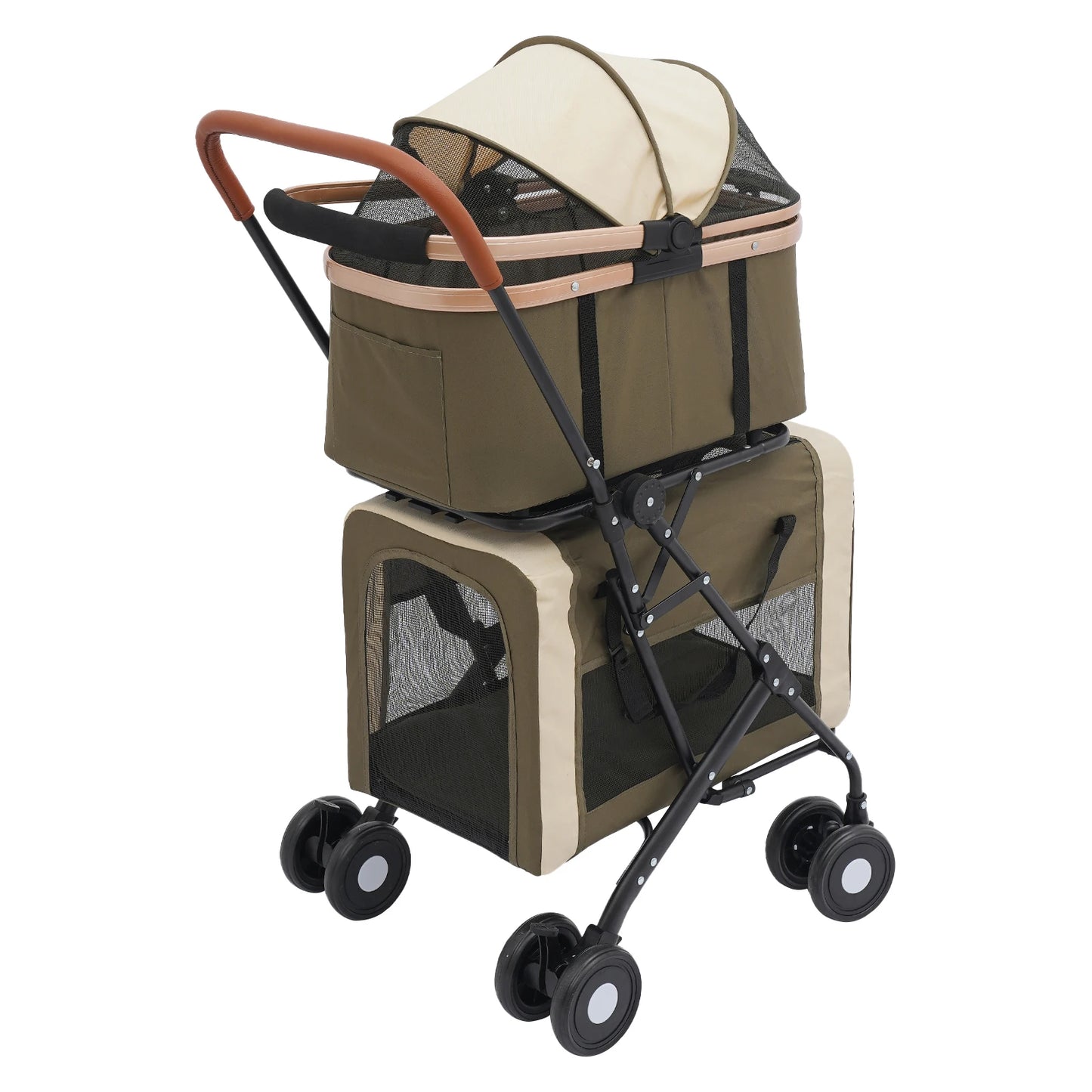 Two-Tier Foldable Pet Stroller for Dogs and Cats 77 Lbs