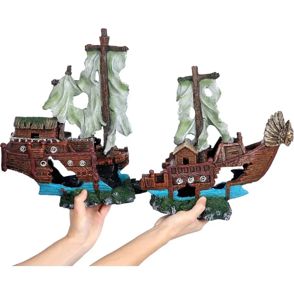 Shipwreck Aquarium Decoration Sail Ornament For Large Fish Tanks