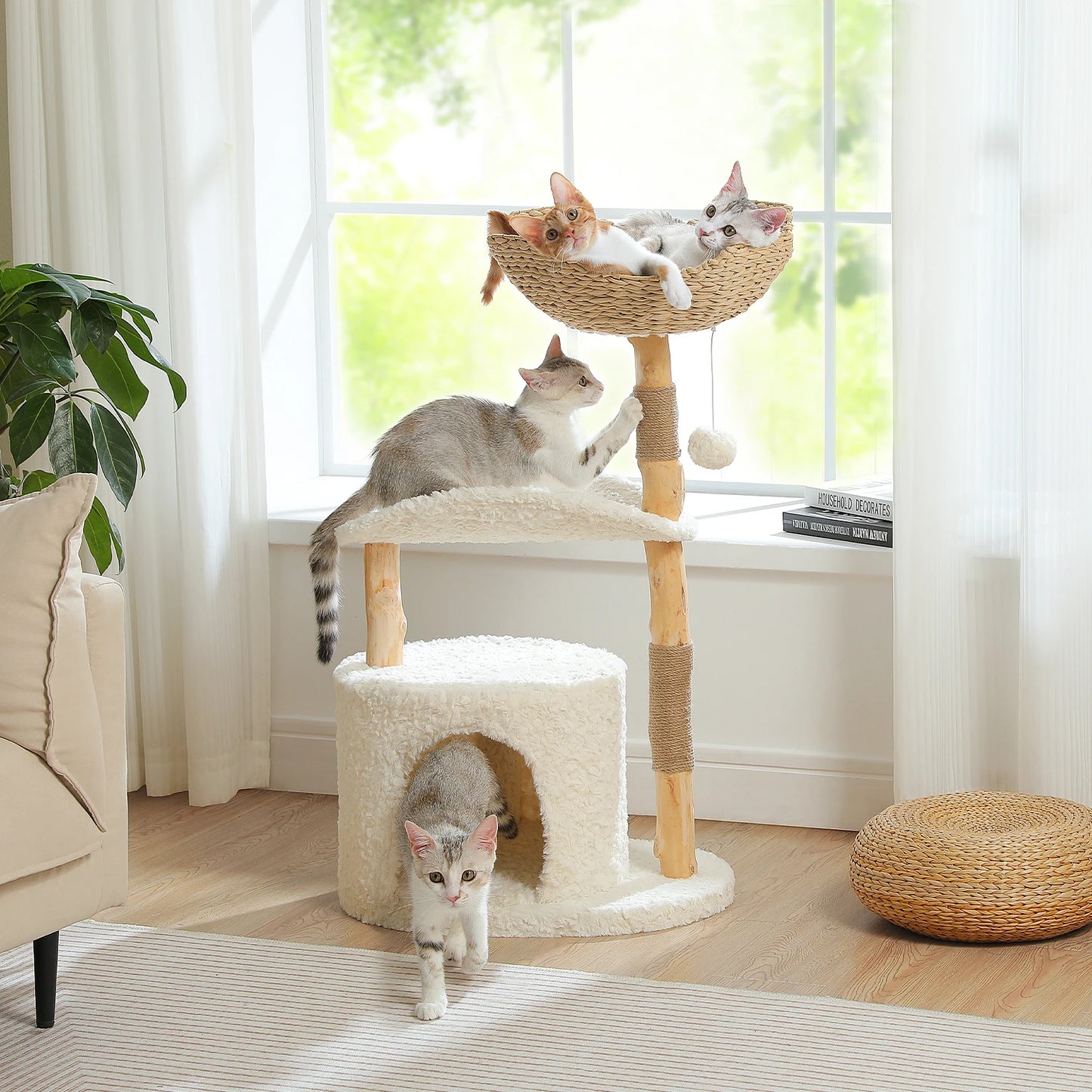 PAWZ Road Modern Cat Tree Tower With Solid Wood Posts