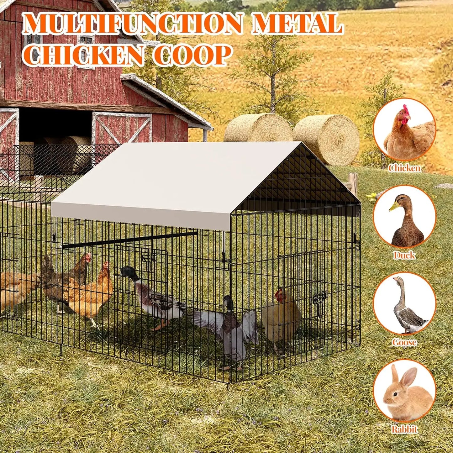 HiMISS Metal Chicken Coop Outdoor Poultry Cage For Backyard Farm