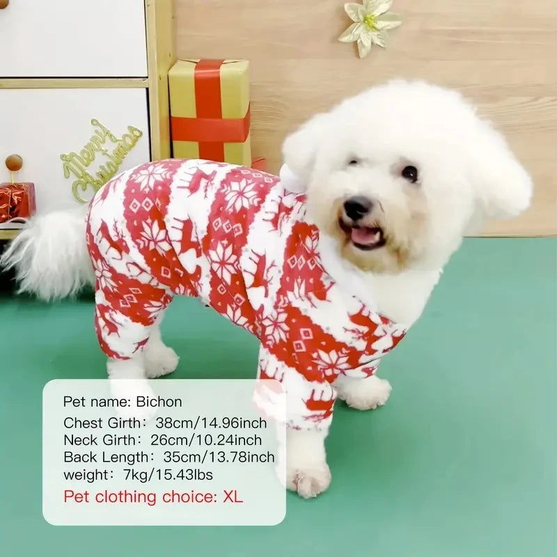 NONECN Reindeer Graphic Pajamas Hooded Jumpsuit For Puppy Dogs