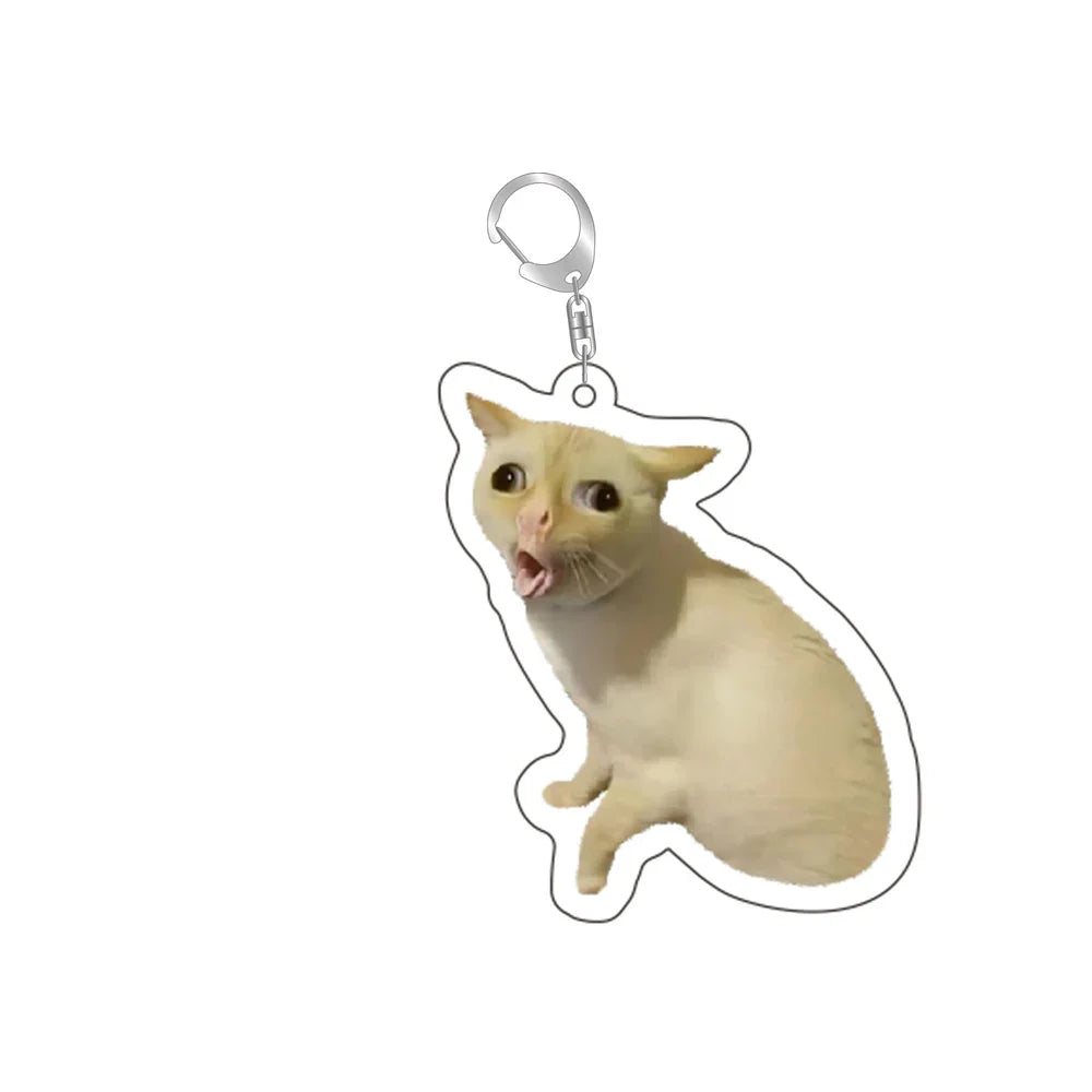 Button Bread Popping Cat Meow Meme Keychain Pendant