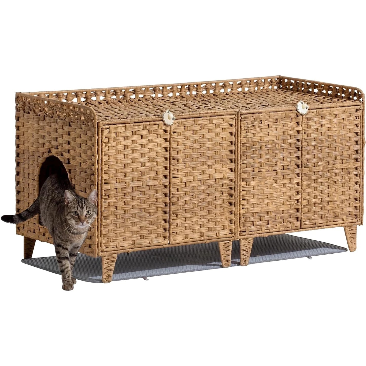 HiMISS Hidden Cat Litter Box Enclosure Handwoven Rattan Furniture