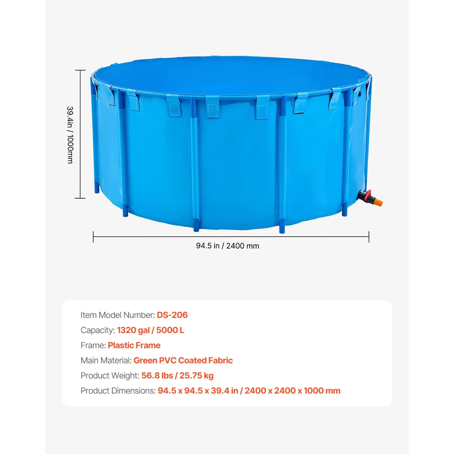 Canvas Fish Pond Foldable PVC Koi Tank With Stable Frame Drain Valve