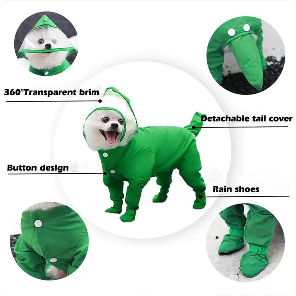 Dog Raincoat With Hooded Rain Boots For Small Dogs