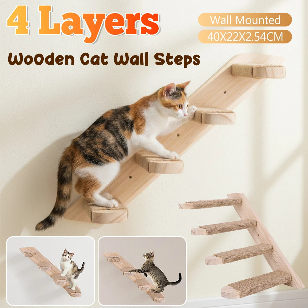 Wall Mounted Cat Climbing Shelf Four Step Perch For Cats