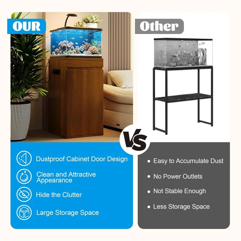 Aquarium Stand With Storage Cabinet, Adjustable Shelves And Power Outlets