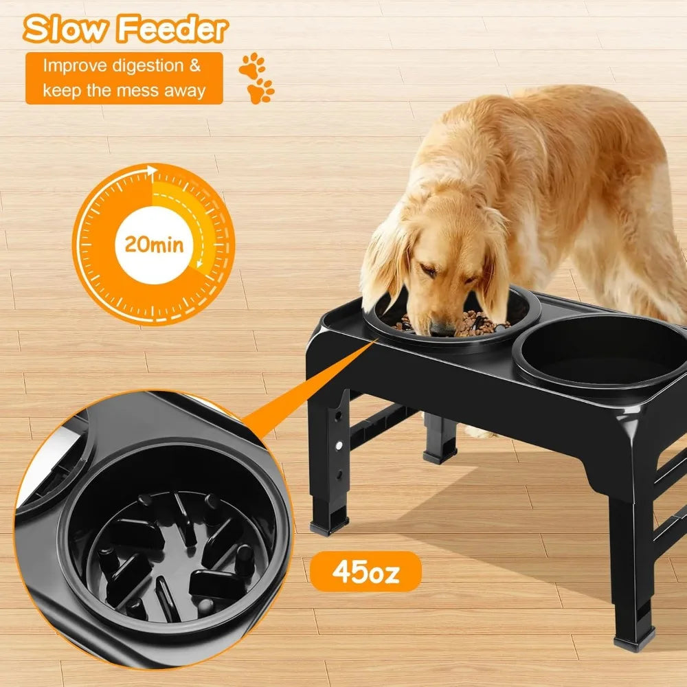 Hign-concerned Elevated 2-in-1 Dog Feeder With Slow Feeder Water Bowl