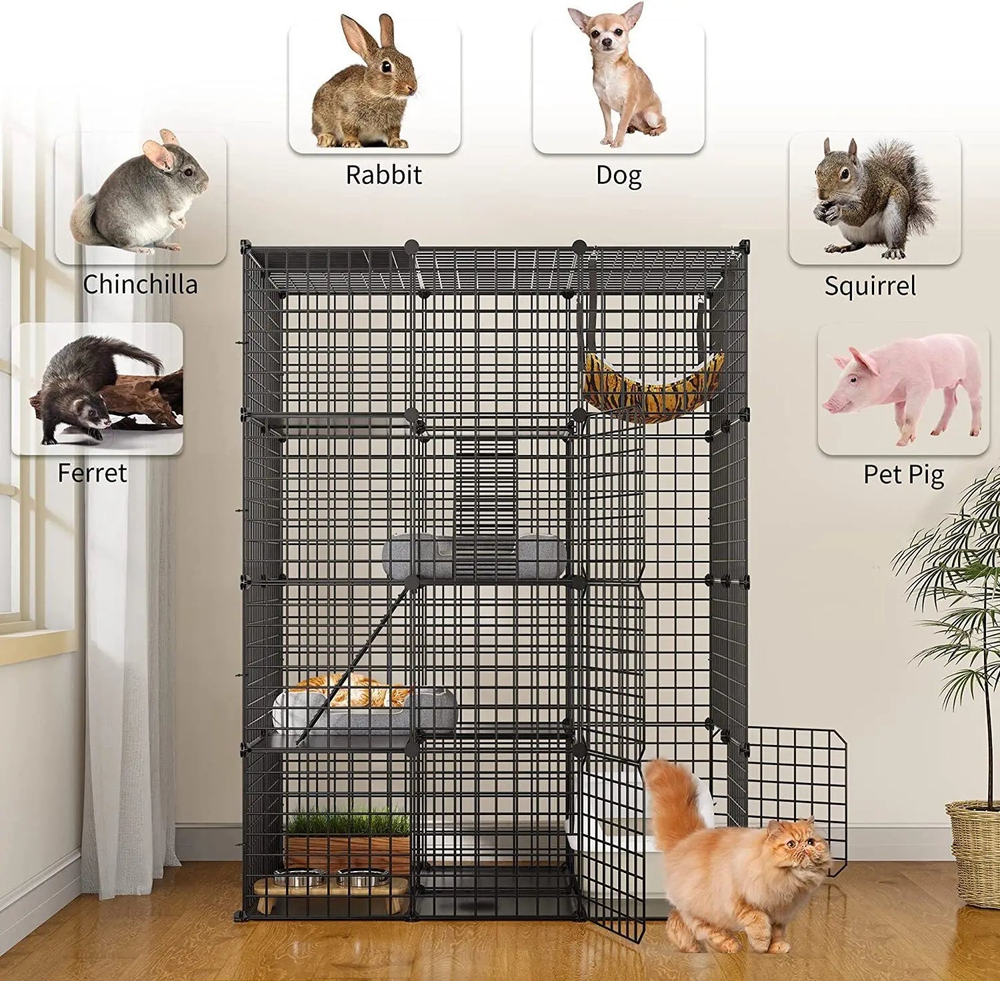 Cat Cage Enclosure Metal Wire Kennel DIY Playpen Catio Hammock