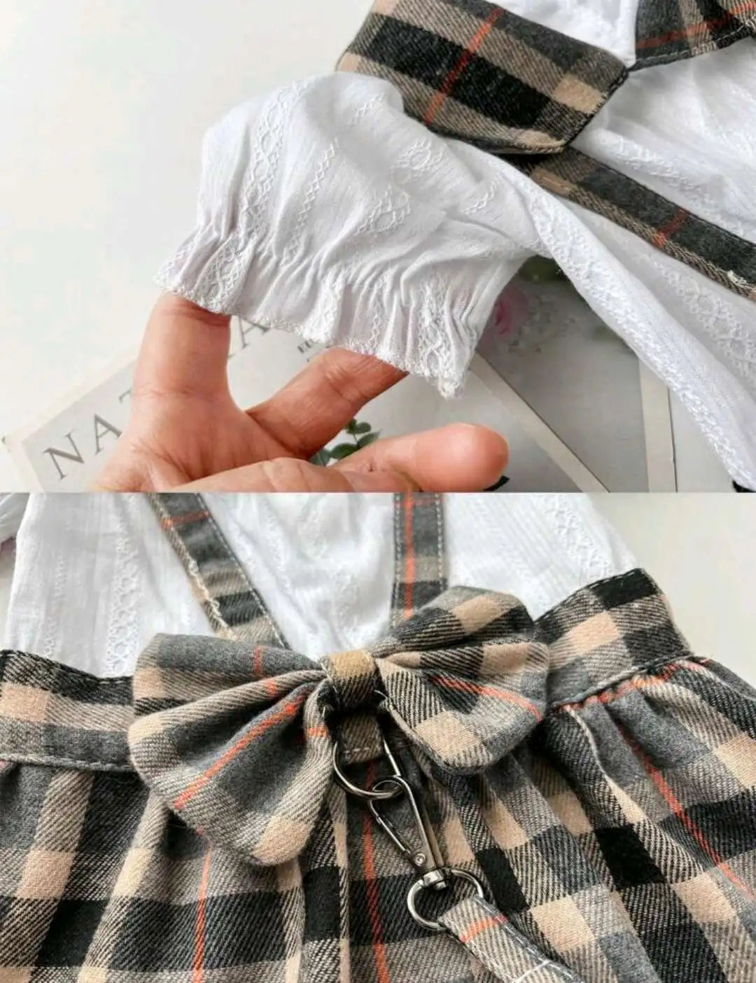 Plaid Dog Dress With Bowknot Back And Adjustable Leash