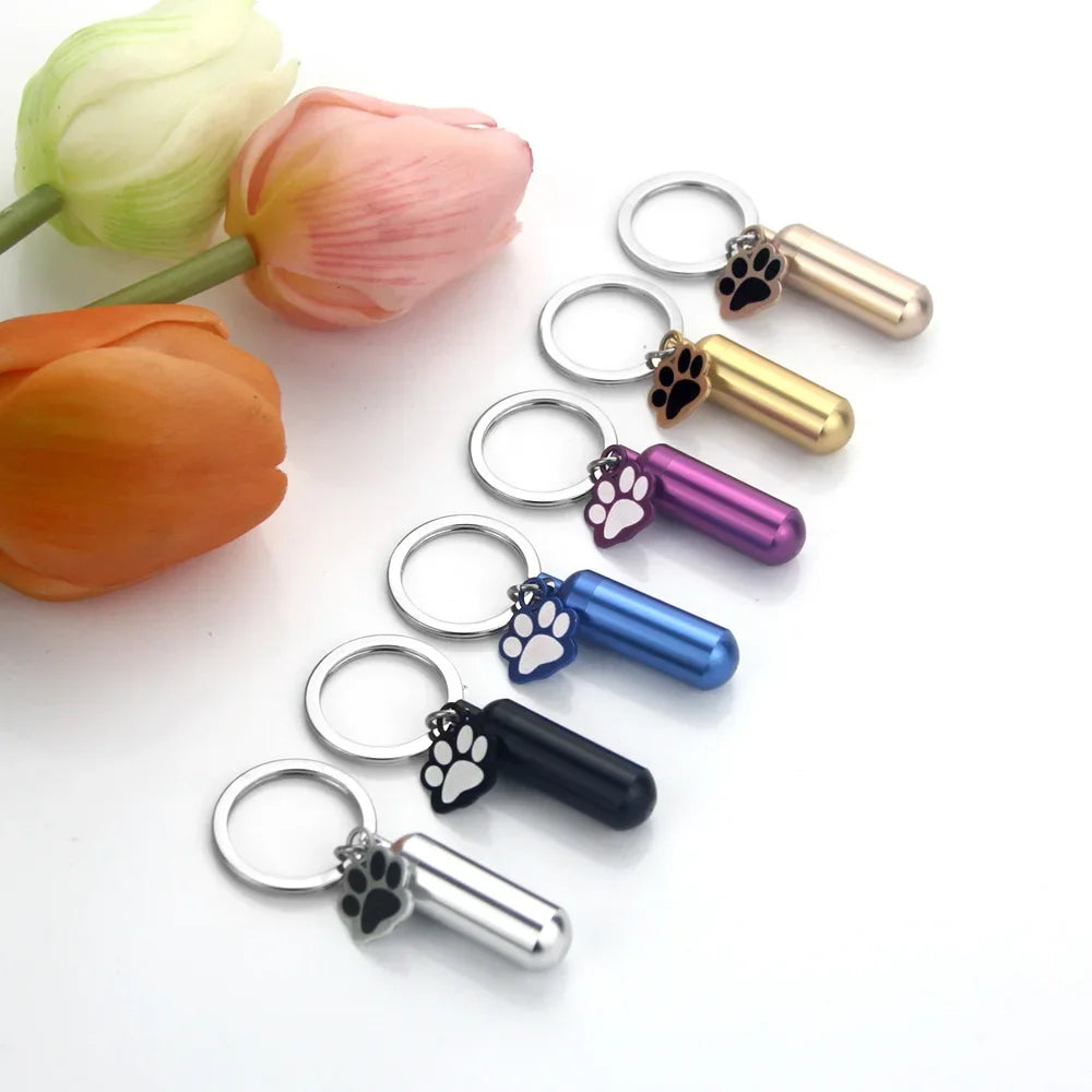 Pet Urn Keychain Paw Print Cylinder Urn Pendant Keepsake