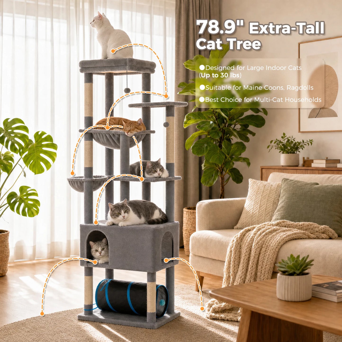 PAWZ Road Tall Cat Tree With Large Condo And Scratching Posts